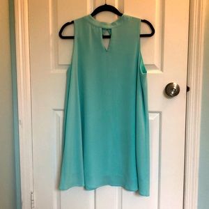 She + Sky aqua sleeveless Aline dress with keyhole neck